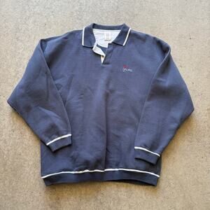 Vintage 90's Golfing Golf Flag Blue Collared Fleece Pullover Sweatshirt Sz XL